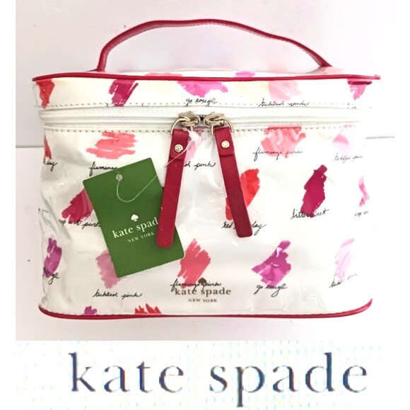 NWT Kate Spade NY Lg Natalie Cosmetic Tote Supercalafragilipstick Print Vinyl - Picture 1 of 15